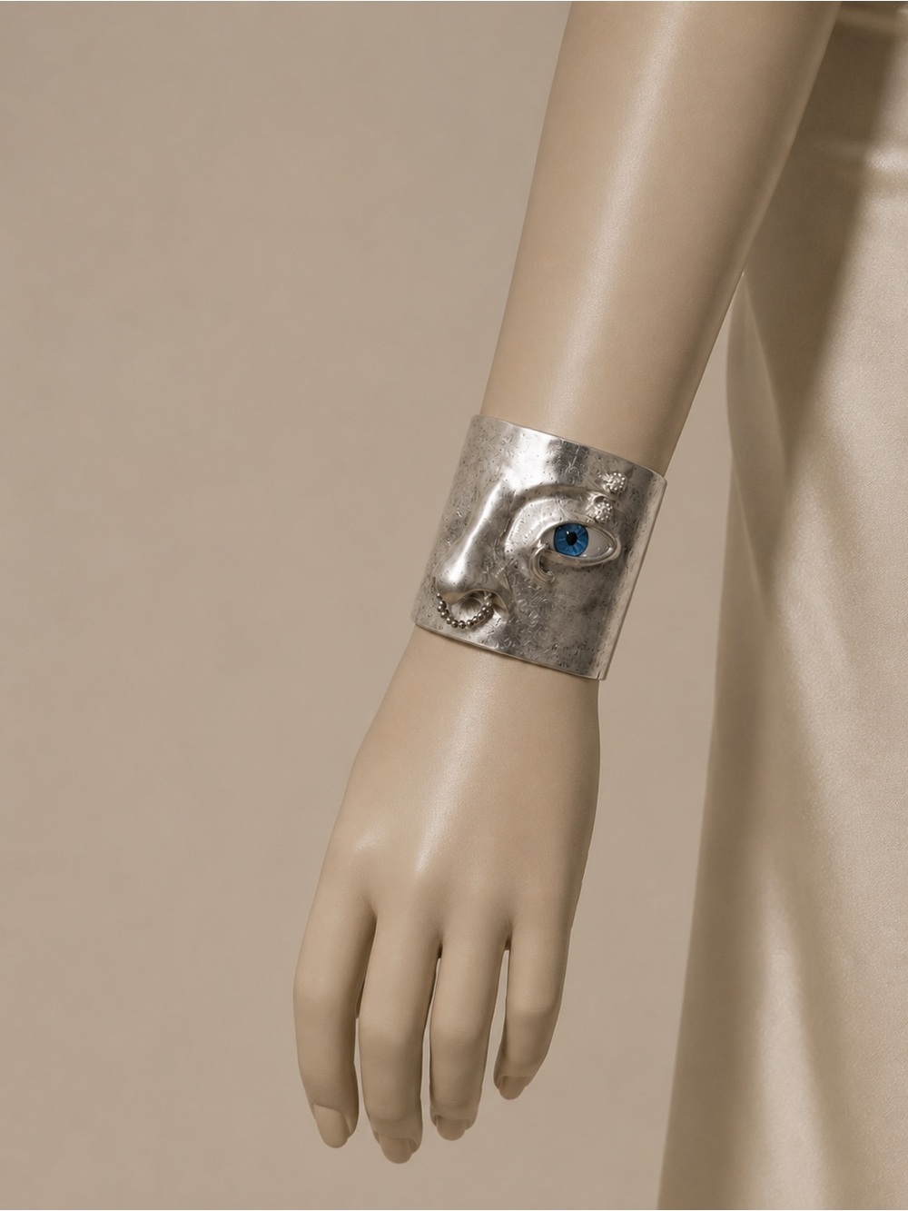 Silver Face Cuff Bracelet with Blue Eye Detail - Picture 3 of 6